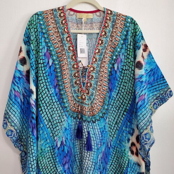 Gorgeous Jungle Mix Maxi Dress Swimsuit Cover-up Caftan Dress Multicolor | OS - Picture 4 of 7